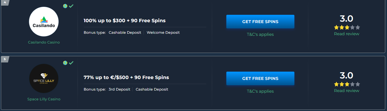 no deposit bonus and free spins